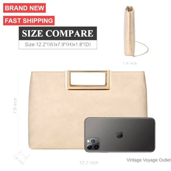 Vegan Leather Evening Clutch Crossbody Bag with Gold Hardware